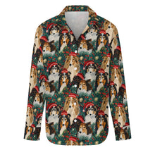 Load image into Gallery viewer, Festive Flock Shelties&#39; Christmas Gathering Women&#39;s Shirt-Apparel-Apparel, Christmas, Dog Mom Gifts, Rough Collie, Shirt-S-White10-1