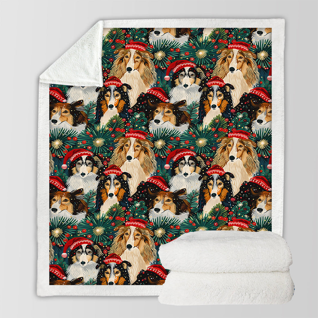 Festive Flock Shelties / Collies Christmas Gathering Warm Fleece Blanket-Blanket-Blankets, Christmas, Dog Dad Gifts, Dog Mom Gifts, Home Decor, Rough Collie, Shetland Sheepdog-10