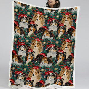 Festive Flock Shelties / Collies Christmas Gathering Warm Fleece Blanket-Blanket-Blankets, Christmas, Dog Dad Gifts, Dog Mom Gifts, Home Decor, Rough Collie, Shetland Sheepdog-11