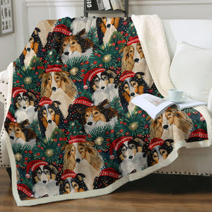 Festive Flock Shelties / Collies Christmas Gathering Warm Fleece Blanket-Blanket-Blankets, Christmas, Dog Dad Gifts, Dog Mom Gifts, Home Decor, Rough Collie, Shetland Sheepdog-12