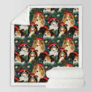 Festive Flock Shelties / Collies Christmas Gathering Warm Fleece Blanket-Blanket-Blankets, Christmas, Dog Dad Gifts, Dog Mom Gifts, Home Decor, Rough Collie, Shetland Sheepdog-3