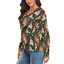 Load image into Gallery viewer, Festive Flock Shelties' Gathering Women's V-Neck Christmas Sweater-Apparel-Apparel,Christmas,Dog Mom Gifts,Rough Collie,Shetland Sheepdog,Sweater,Sweatshirt-3