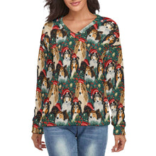 Load image into Gallery viewer, Festive Flock Shelties' Gathering Women's V-Neck Christmas Sweater-Apparel-Apparel,Christmas,Dog Mom Gifts,Rough Collie,Shetland Sheepdog,Sweater,Sweatshirt-S-2