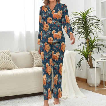 Festive Fluff Chow Chow Christmas Pajamas Set for Women L