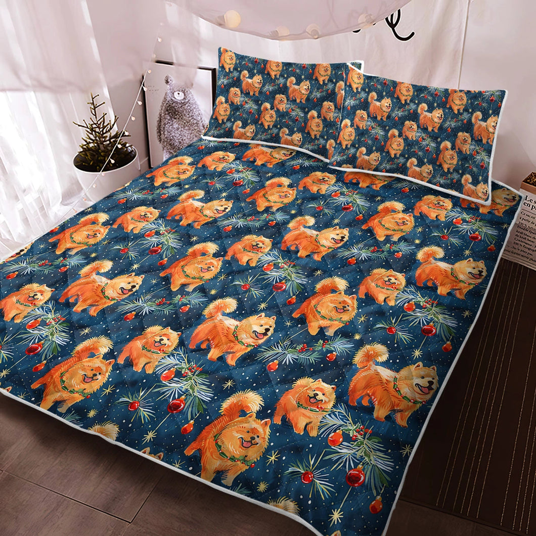 Festive Fluff Chow Chow Christmas Quilt Blanket Bedding Set-Bedding-Bedding, Blankets, Chow Chow, Christmas, Home Decor-Twin-Only Quilt-2