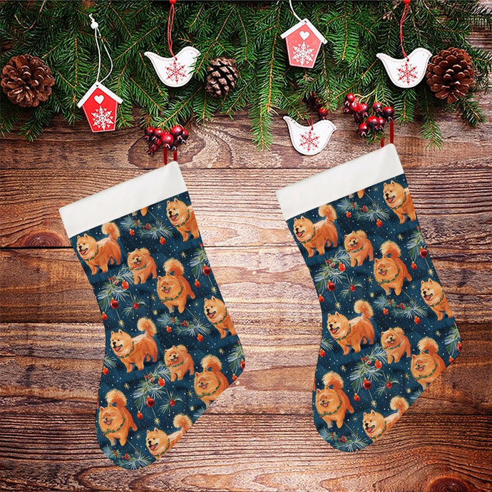 Festive Fluff Chow Chow Christmas Stocking-Christmas Ornament-Chow Chow, Christmas, Home Decor-26X42CM-White1-3