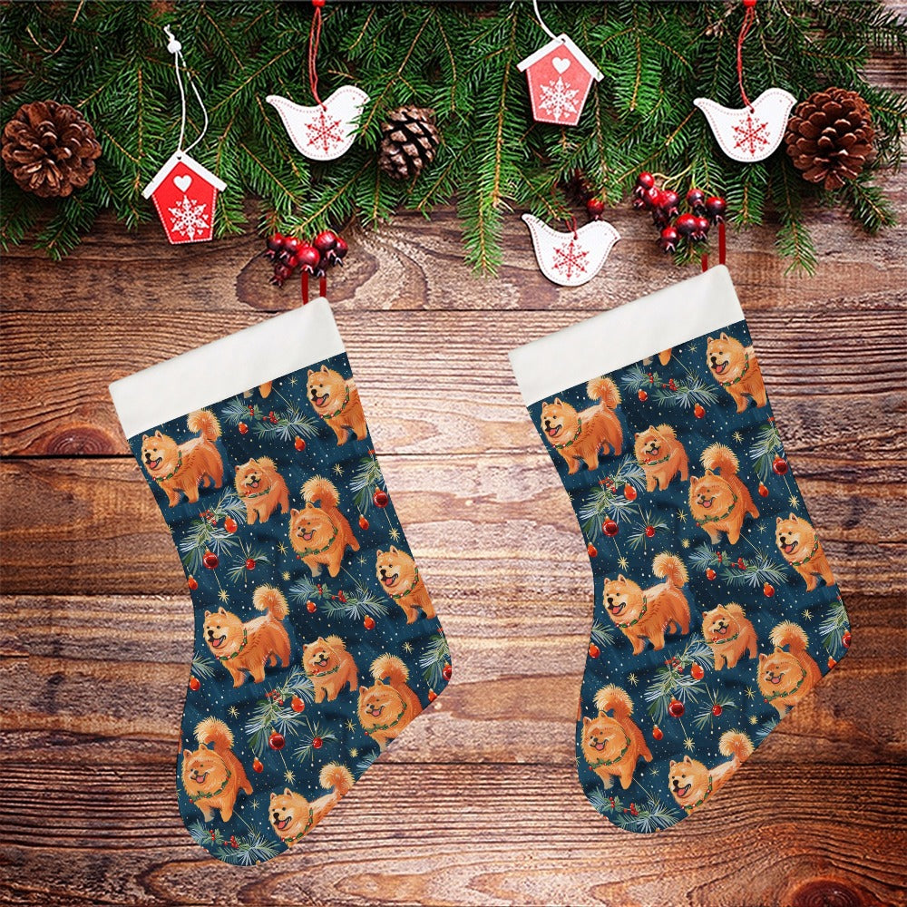 Festive Fluff Chow Chow Christmas Stocking-Christmas Ornament-Chow Chow, Christmas, Home Decor-26X42CM-White1-3