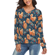 Load image into Gallery viewer, Festive Fluff Chow Chow Women&#39;s V-Neck Christmas Sweater-Apparel-Apparel,Chow Chow,Christmas,Dog Mom Gifts,Sweater,Sweatshirt-1