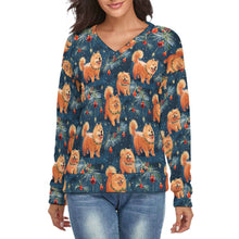 Load image into Gallery viewer, Festive Fluff Chow Chow Women&#39;s V-Neck Christmas Sweater-Apparel-Apparel,Chow Chow,Christmas,Dog Mom Gifts,Sweater,Sweatshirt-S-2