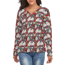 Load image into Gallery viewer, Festive Flurries Shih Tzu Women's V-Neck Christmas Sweater-Apparel-Apparel,Christmas,Dog Mom Gifts,Shih Tzu,Sweater,Sweatshirt-S-2