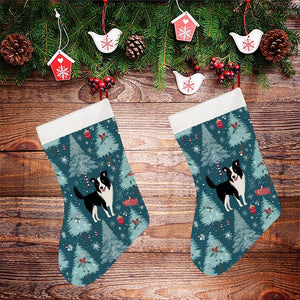 Festive Forest Border Collie Christmas Stocking-Christmas Ornament-Border Collie, Christmas, Home Decor-26X42CM-White-2