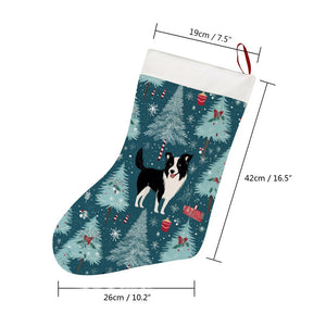 Festive Forest Border Collie Christmas Stocking-Christmas Ornament-Border Collie, Christmas, Home Decor-26X42CM-White-3