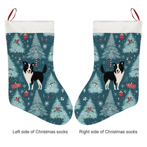 Festive Forest Border Collie Christmas Stocking-Christmas Ornament-Border Collie, Christmas, Home Decor-26X42CM-White-4