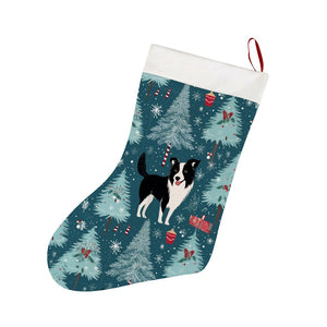 Festive Forest Border Collie Christmas Stocking-Christmas Ornament-Border Collie, Christmas, Home Decor-26X42CM-White-1