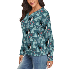 Load image into Gallery viewer, Festive Forest Border Collie Women's V-Neck Christmas Sweater-Apparel-Apparel,Border Collie,Christmas,Dog Mom Gifts,Sweater,Sweatshirt-3