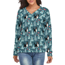 Load image into Gallery viewer, Festive Forest Border Collie Women's V-Neck Christmas Sweater-Apparel-Apparel,Border Collie,Christmas,Dog Mom Gifts,Sweater,Sweatshirt-S-2