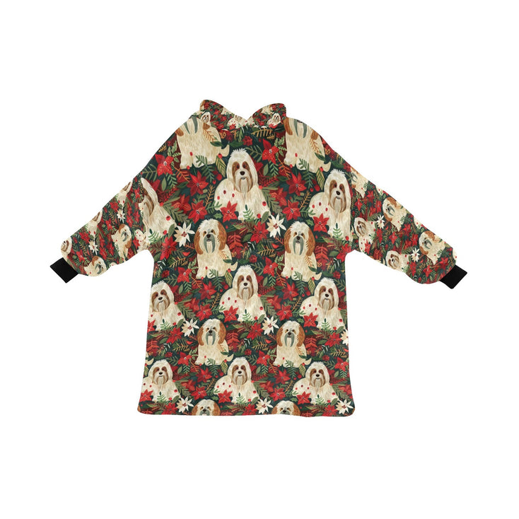 Festive Forest Lhasa Apsos Christmas Blanket Hoodie-Blanket-Apparel, Blanket Hoodie, Blankets, Christmas, Dog Mom Gifts, Lhasa Apso-ONE SIZE-3