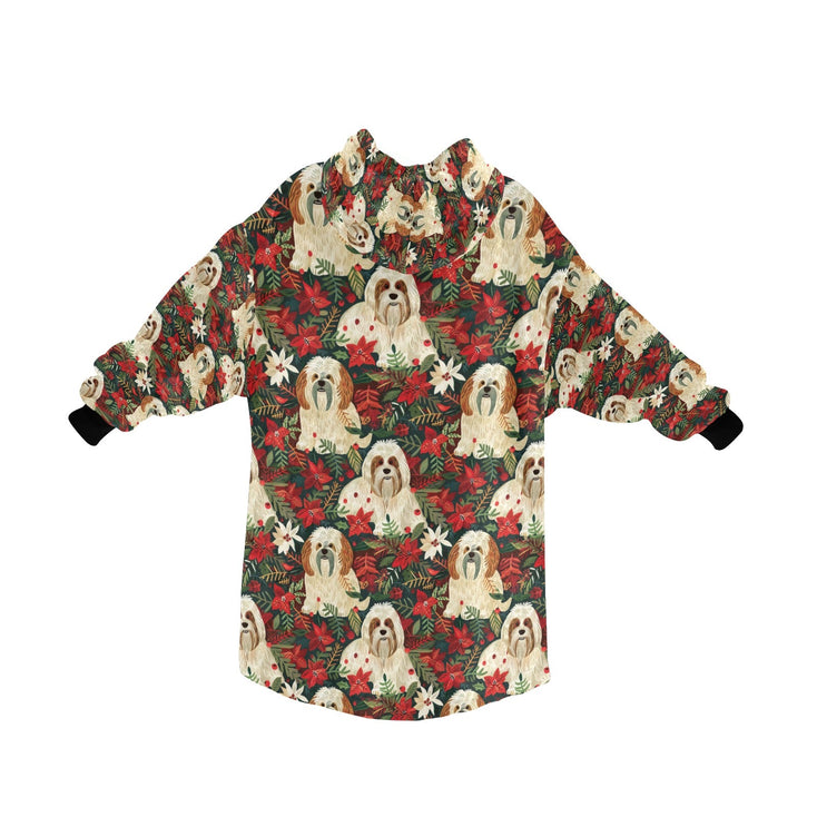 Festive Forest Lhasa Apsos Christmas Blanket Hoodie-Blanket-Apparel, Blanket Hoodie, Blankets, Christmas, Dog Mom Gifts, Lhasa Apso-ONE SIZE-4
