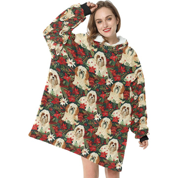 Festive Forest Lhasa Apsos Christmas Blanket Hoodie One Size 360x