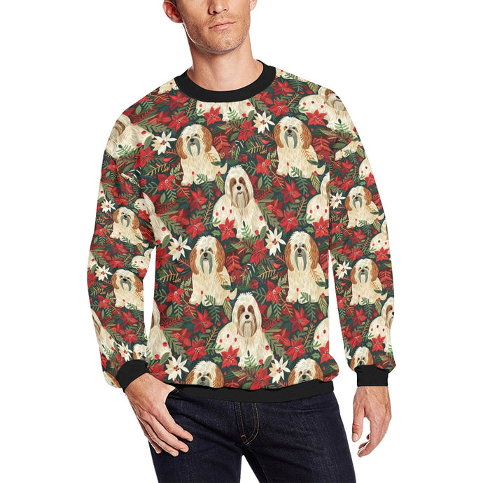 Festive Forest Lhasa Apsos Christmas Fuzzy Sweatshirt for Men-Apparel-Apparel, Christmas, Dog Dad Gifts, Lhasa Apso, Sweatshirt-S-1