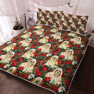 Festive Forest Lhasa Apsos Christmas Quilt Blanket Bedding Set 360x
