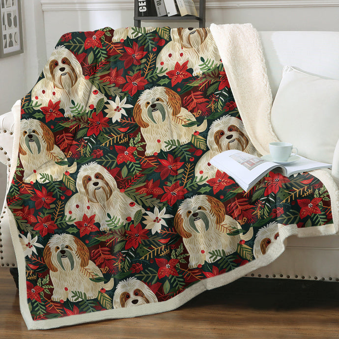 Festive Forest Lhasa Apsos Christmas Soft Warm Fleece Blanket-Blanket-Blankets, Christmas, Dog Dad Gifts, Dog Mom Gifts, Home Decor, Lhasa Apso-1