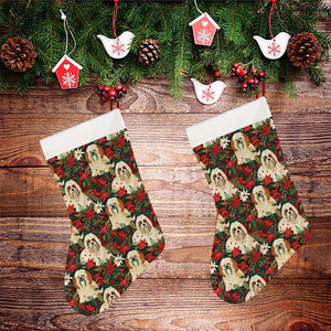 Festive Forest Lhasa Apsos Christmas Stocking-Christmas Ornament-Christmas, Home Decor, Lhasa Apso-1