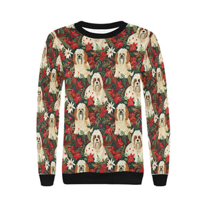 Festive Forest Lhasa Apsos Christmas Sweatshirt for Women-Apparel-Apparel, Christmas, Dog Mom Gifts, Lhasa Apso, Sweatshirt-4