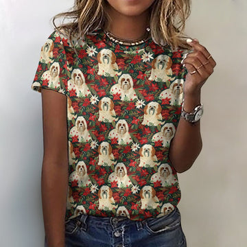Festive Forest Lhasa Apsos Christmas Womens Cotton T Shirt 4 360x