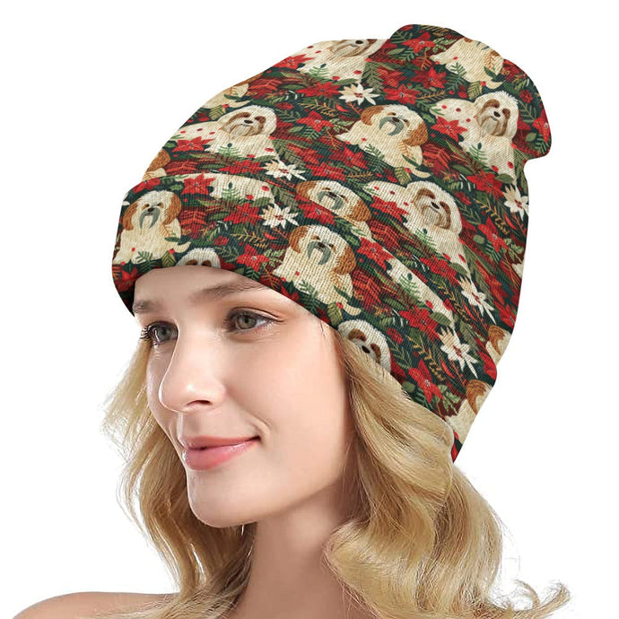 Festive Forest Lhasa Apsos Warm Christmas Beanie-Accessories-Accessories, Christmas, Dog Mom Gifts, Hats, Lhasa Apso-ONE SIZE-1