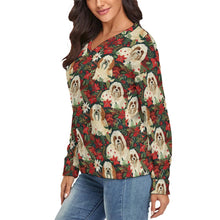 Load image into Gallery viewer, Festive Forest Lhasa Apsos Women's V-Neck Christmas Sweater-Apparel-Apparel,Christmas,Dog Mom Gifts,Lhasa Apso,Sweater,Sweatshirt-2