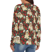 Load image into Gallery viewer, Festive Forest Lhasa Apsos Women's V-Neck Christmas Sweater-Apparel-Apparel,Christmas,Dog Mom Gifts,Lhasa Apso,Sweater,Sweatshirt-3