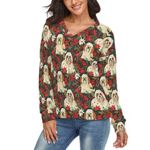 Load image into Gallery viewer, Festive Forest Lhasa Apsos Women's V-Neck Christmas Sweater-Apparel-Apparel,Christmas,Dog Mom Gifts,Lhasa Apso,Sweater,Sweatshirt-4