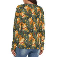 Load image into Gallery viewer, Festive Forest Shiba Inus Women&#39;s V-Neck Christmas Sweater-Apparel-Apparel,Christmas,Dog Mom Gifts,Shiba Inu,Sweater,Sweatshirt-4