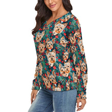 Load image into Gallery viewer, Festive Forest Yorkies Women's V-Neck Christmas Sweater-Apparel-Apparel,Christmas,Dog Mom Gifts,Sweater,Sweatshirt,Yorkshire Terrier-3