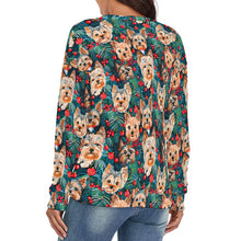 Load image into Gallery viewer, Festive Forest Yorkies Women's V-Neck Christmas Sweater-Apparel-Apparel,Christmas,Dog Mom Gifts,Sweater,Sweatshirt,Yorkshire Terrier-4
