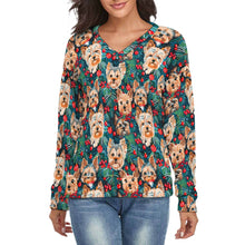 Load image into Gallery viewer, Festive Forest Yorkies Women's V-Neck Christmas Sweater-Apparel-Apparel,Christmas,Dog Mom Gifts,Sweater,Sweatshirt,Yorkshire Terrier-S-2