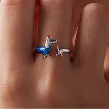 Load image into Gallery viewer, Festive Fun Sterling Silver Dachshund Ring – Christmas Gift-3