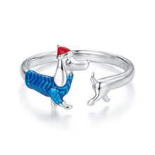 Load image into Gallery viewer, Festive Fun Sterling Silver Dachshund Ring – Christmas Gift-CTR721-E-11