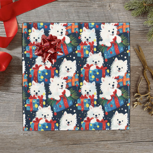 Festive Furry American Eskie Christmas Gift Wrapping Paper - 2 Rolls-Christmas Ornament-American Eskimo Dog,Christmas,Wrapping Paper-1