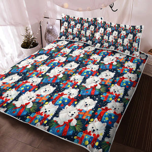 Festive Furry American Eskie Christmas Quilt Blanket Bedding Set-Bedding-American Eskimo Dog, Bedding, Blankets, Christmas, Home Decor-2