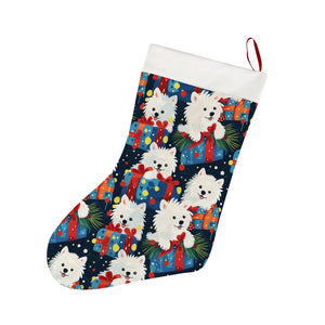 Festive Furry American Eskie Christmas Stocking-Christmas Ornament-American Eskimo Dog, Christmas, Home Decor-26X42CM-White-1