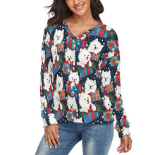 Load image into Gallery viewer, Festive Furry American Eskie Women&#39;s V-Neck Christmas Sweater-Apparel-American Eskimo Dog,Apparel,Christmas,Dog Mom Gifts,Sweater,Sweatshirt-1