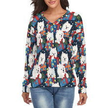 Load image into Gallery viewer, Festive Furry American Eskie Women&#39;s V-Neck Christmas Sweater-Apparel-American Eskimo Dog,Apparel,Christmas,Dog Mom Gifts,Sweater,Sweatshirt-S-2