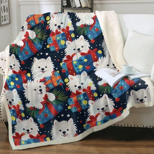 Festive Furry American Eskies Soft Warm Christmas Blanket-Blanket-American Eskimo Dog, Blankets, Christmas, Dog Dad Gifts, Dog Mom Gifts, Home Decor-12