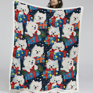 Festive Furry American Eskies Soft Warm Christmas Blanket-Blanket-American Eskimo Dog, Blankets, Christmas, Dog Dad Gifts, Dog Mom Gifts, Home Decor-2