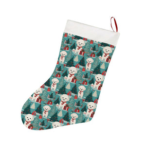 Festive Furry Bichon Frise Christmas Stocking-Christmas Ornament-Bichon Frise, Christmas, Home Decor-26X42CM-White3-1