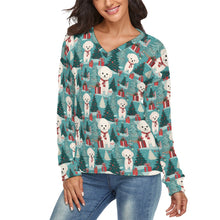 Load image into Gallery viewer, Festive Furry Bichon Frise Women's V-Neck Christmas Sweater-Apparel-Apparel,Bichon Frise,Christmas,Dog Mom Gifts,Sweater,Sweatshirt-1