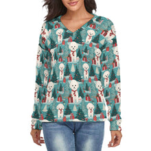 Load image into Gallery viewer, Festive Furry Bichon Frise Women's V-Neck Christmas Sweater-Apparel-Apparel,Bichon Frise,Christmas,Dog Mom Gifts,Sweater,Sweatshirt-S-2