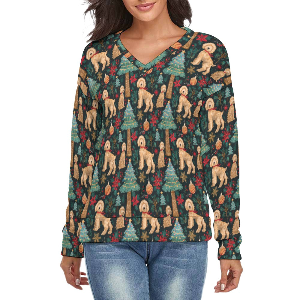 Festive Goldendoodles Women's V-Neck Christmas Sweater-Apparel-Apparel,Christmas,Dog Mom Gifts,Goldendoodle,Sweater,Sweatshirt-S-2